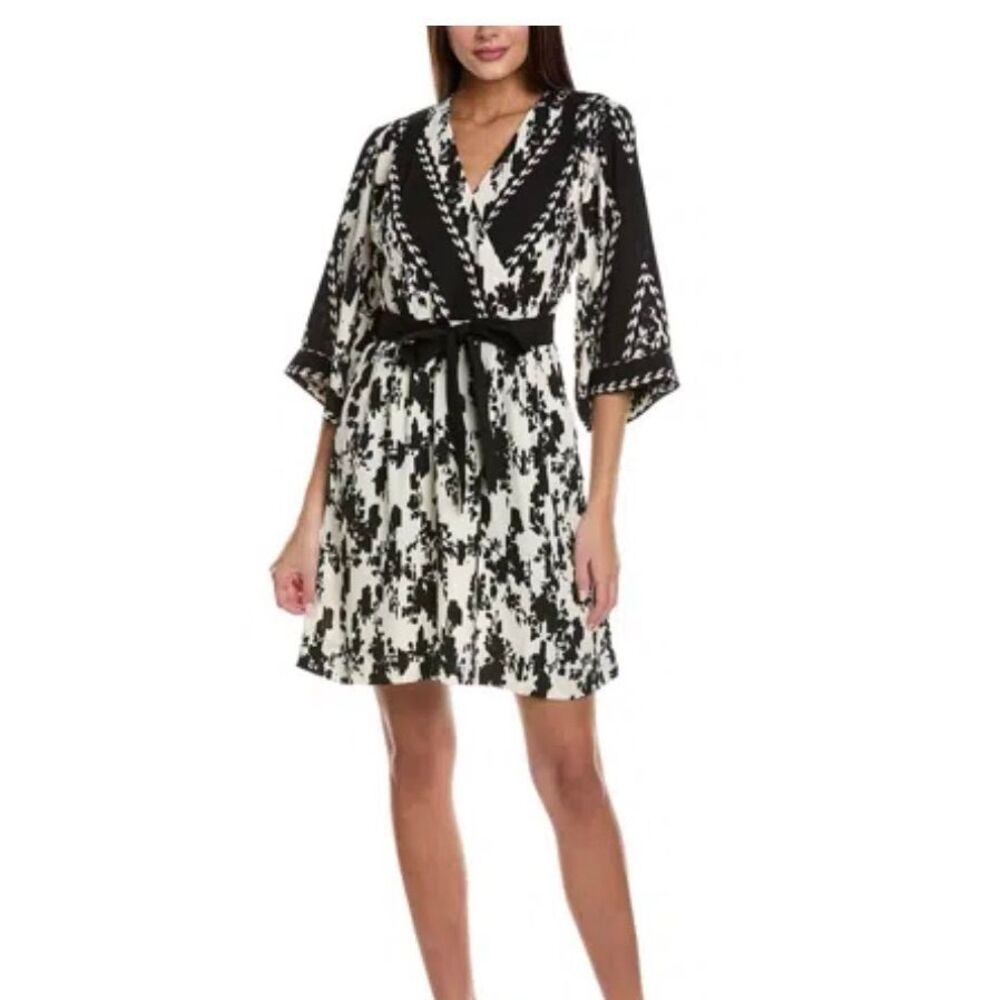 NWOT CAbi X-Factor black and white wrap front mini-dress - XXS